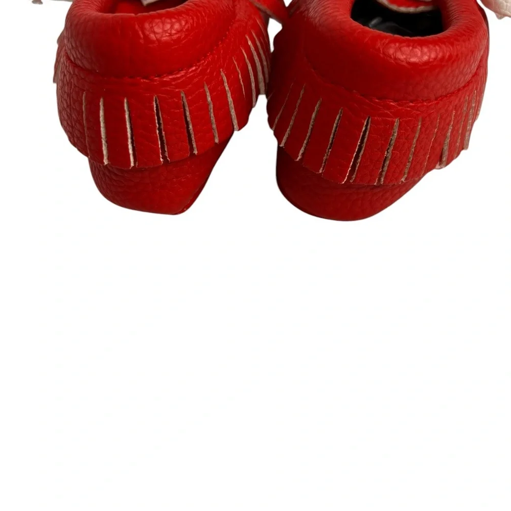 Red Romirus soft sole moccasins W/bow& Fringe
